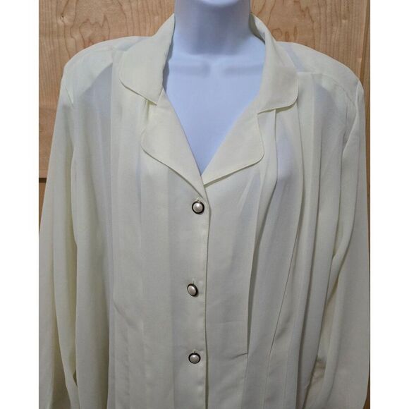 Vintage Lindsay Blake sz16 Womens Cream Button-Up Blouse W Pearl Accents buttons - Picture 1 of 10